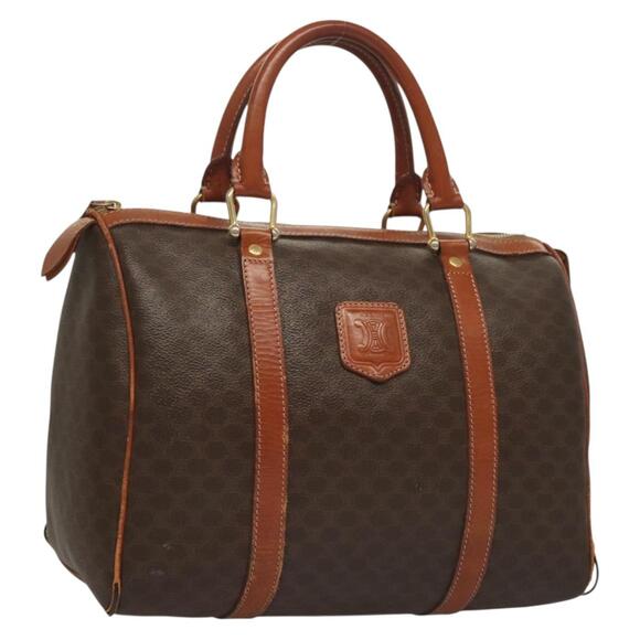 CELINE Macadam Canvas Hand Bag Pvc Leather Brown Gold - Picture 1 of 12